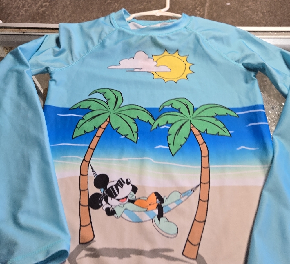 Kids Swim Rash Guard - Blue with Cartoon Print